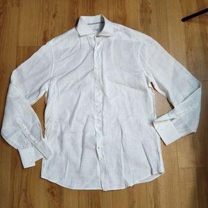 Brunello Cucinelli White Cotton Linen Button Up Shirt Men's Size L Long Sleeve